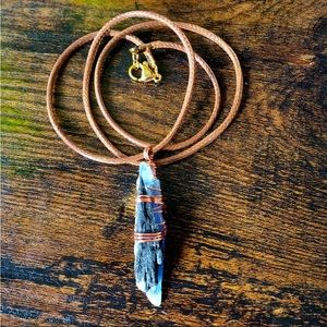 Blue & Black Kyanite Crystal Stone Pendant Necklace